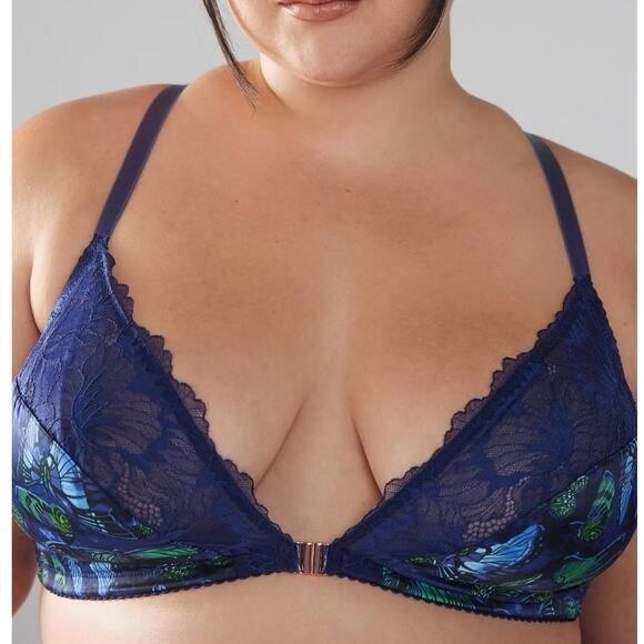 Savage X Fenty Women's Baroque Butterfly Lace Bralette Blue Green Size 2X (42C) - Picture 1 of 16